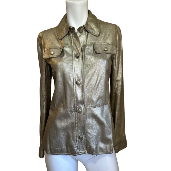 Iceberg Gold Button Down Leather Shirt Jacket sz 42=Small - Picture 11 of 11